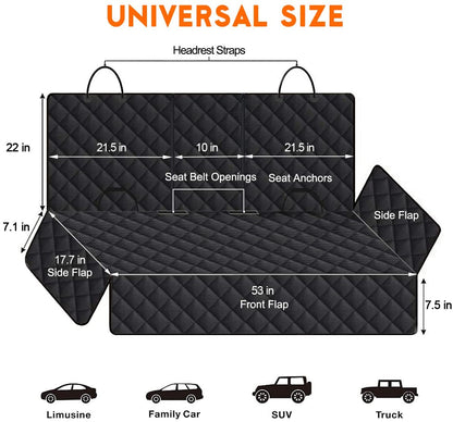 Universal Dog Back Seat Cover – Waterproof, Scratchproof Bench Protector with Middle Armrest Access (Black)