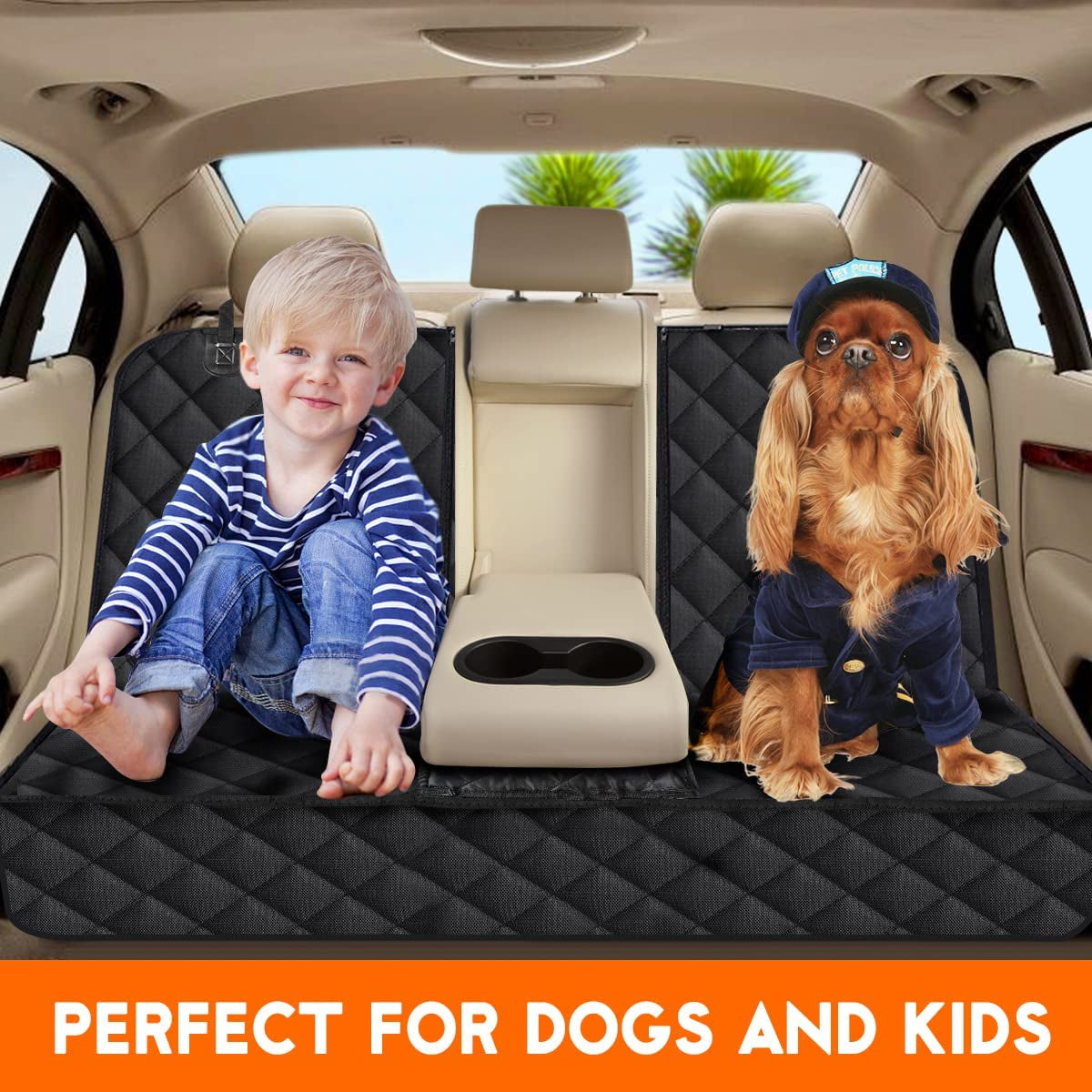 Universal Dog Back Seat Cover – Waterproof, Scratchproof Bench Protector with Middle Armrest Access (Black)