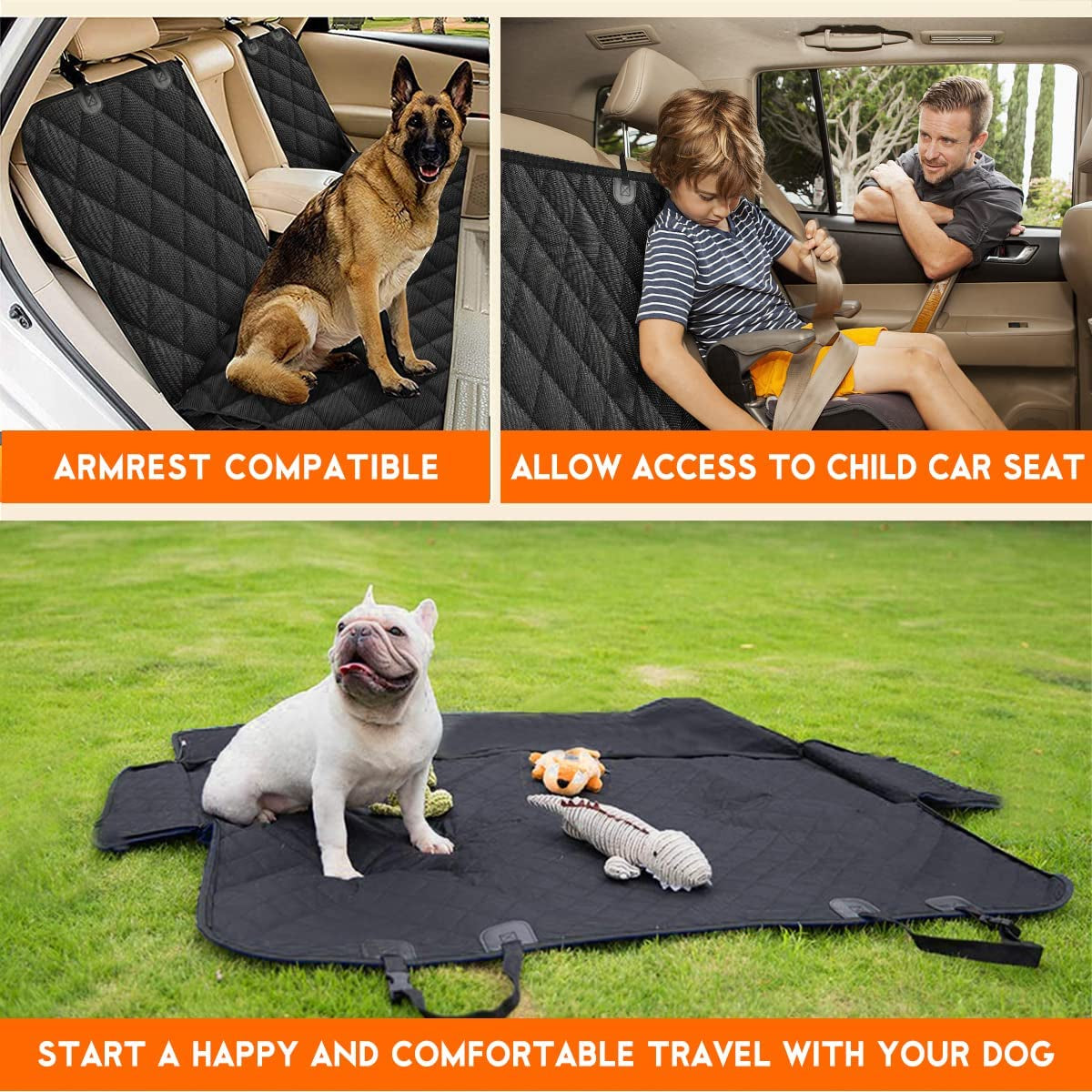Universal Dog Back Seat Cover – Waterproof, Scratchproof Bench Protector with Middle Armrest Access (Black)