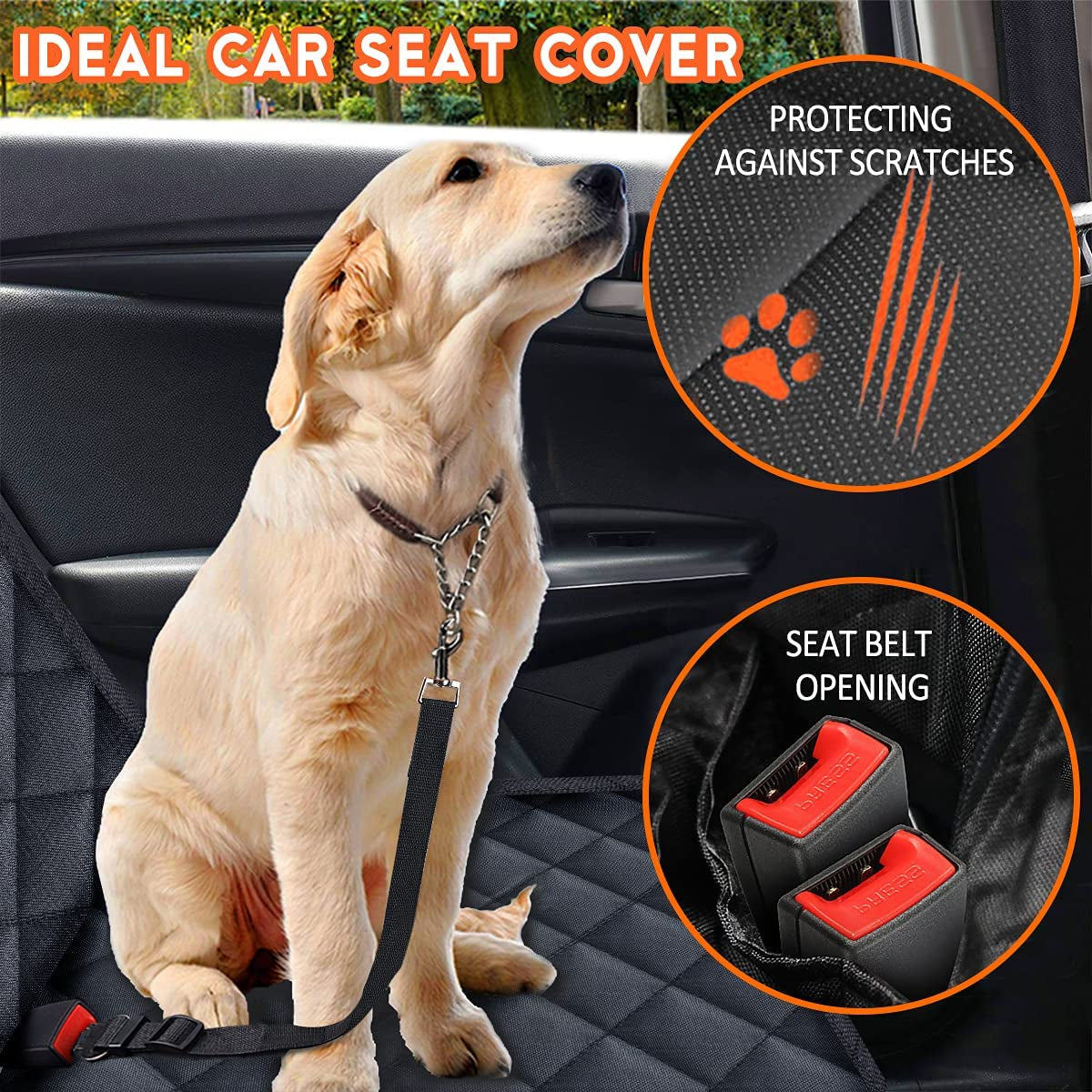 Universal Dog Back Seat Cover – Waterproof, Scratchproof Bench Protector with Middle Armrest Access (Black)