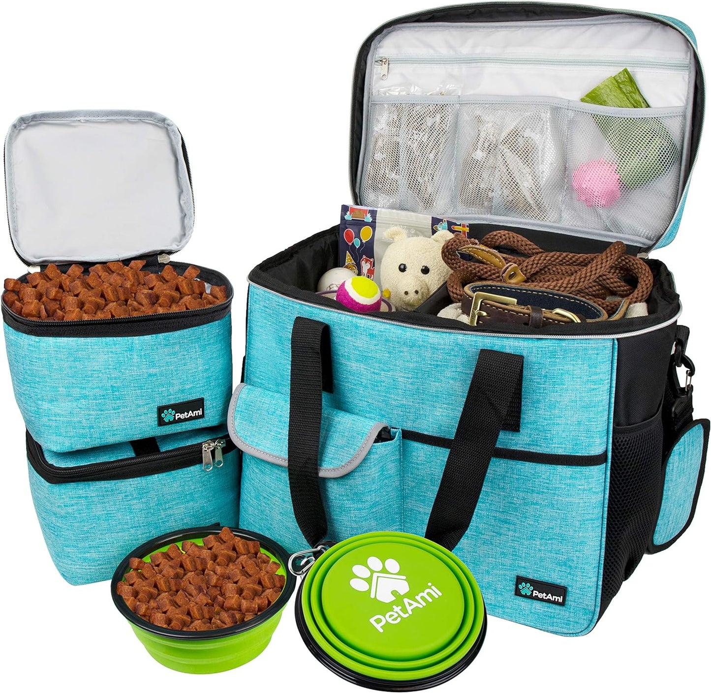Dog Travel Bag, Travel Pet Bag Organizer, Dog Food Travel Bag with Food Container and Bowls, Dog Travel Supplies Gift Accessories for Weekend Camping, Dog Cat Diaper Bag (Yellow, Medium)