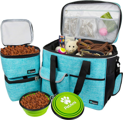 Dog Travel Bag, Travel Pet Bag Organizer, Dog Food Travel Bag with Food Container and Bowls, Dog Travel Supplies Gift Accessories for Weekend Camping, Dog Cat Diaper Bag (Yellow, Medium)